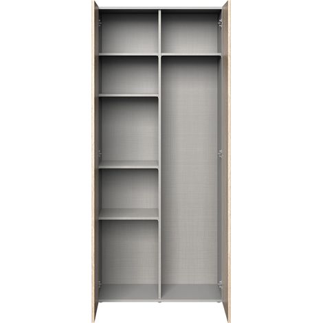 Pegane – Armoire de rangement imitation chêne – Dimensions 80x185x40 cm – 4 tablettes à gauche – Panneaux de particules mélaminés