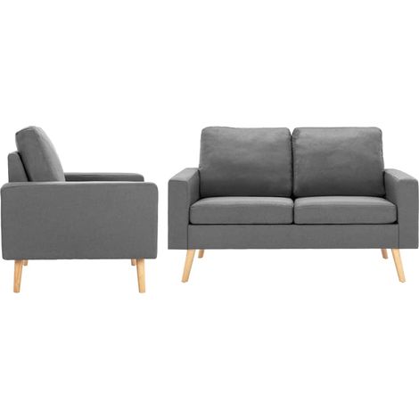 Ensemble de canapés 2 pièces en tissu gris clair, fauteuil et canapé 2 places - PANGIVO (1/5)