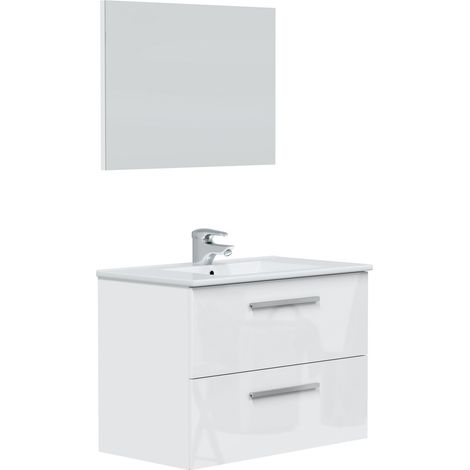 Mueble de baño suspendido Axel 2 cajones con espejo, sin lavabo, Color Blanco brillo (1/5)