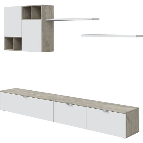 Laska 2 - Ensemble Meuble TV Design Chêne Alaska Et Blanc