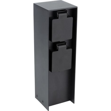 – Borne de jardin à fixer 2x16A IP44 – Aluminium noir résistant aux intempéries – Capacité 3600W – Connecteurs étanches