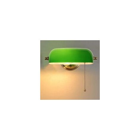 Grüne Glas-Wandleuchte mit Zugschalter, Kindernachttischlampe, E27-Fassung, bronzefarbener Metallsockel, verstellbare Wandleuchte für Schlafzimmer oder Küche - Crezuo (1/4)
