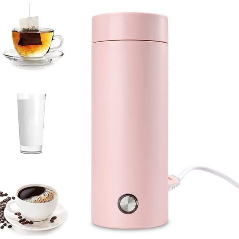 Mini Bouilloire Electrique de Voyage, 400 ml Petite Bouilloire Electrique en Acier Inoxydable, 3 en 1 Tasse Chauffante Electrique, Ebullition Rapide et Arrêt Automatique pour Thé, Lait, Café (PINK) (1/4)