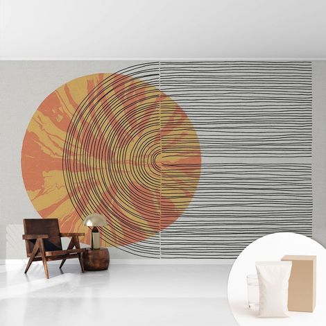 Tapete Vliestapete mit Kleber - trendige Wanddeko - elegant Fototapete für Wohnzimmer - Schlafzimmer Kreis mit Linien 416x254 cm (1/5)