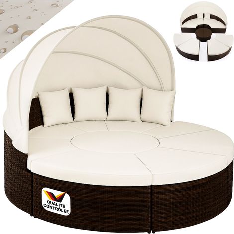 Casaria – Salon de jardin rond 230 cm – Ensemble en polyrotin avec coussins 7 cm et pare-soleil amovible – Idéal pour terrasses et jardins (1/5)