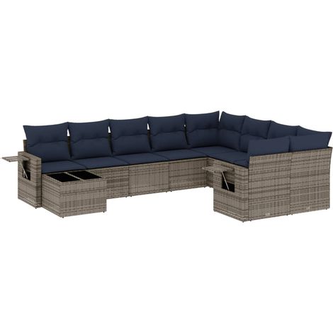 Maison Exclusive - 10-teiliges Gartensofa-Set mit Kissen, grau, P