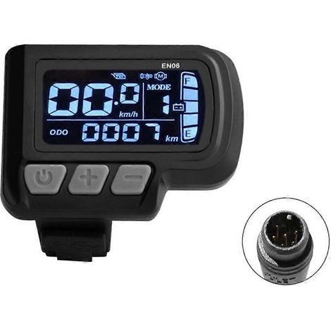 EN06 Compteur de vitesse LCD pour vélo électrique avec connecteur lumineux 6 broches, câble étanche 24 V, 36 V et 48 V (1/5)