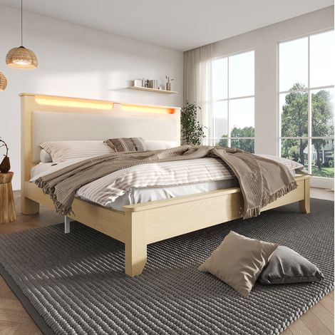 Cama matrimonio 140x200 con LED y almacenaje OKMYHOME (1/5)
