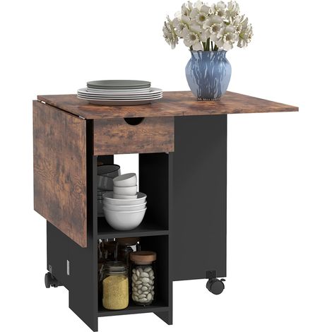 Table à Manger Pliante pour 2 à 4 Personnes Brun Rustique Noir (1/5)