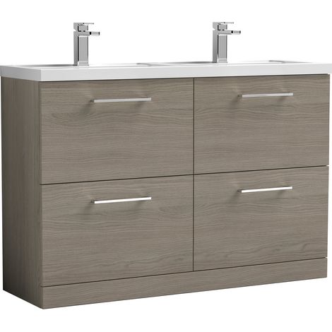 Nuie Arno Solace Oak Woodgrain 1200mm 4 Drawer Vanity Unit and Double Polymarble Basins - ARN2533C (1/5)