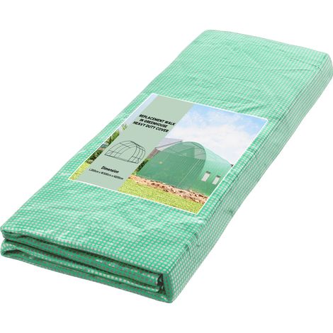 Bâche de rechange pour serre tunnel 9 m² - 3 x 3 x 2 m, PE anti-UV imperméable, 6 fenêtres + porte enroulable zippée, vert foncé (1/5)