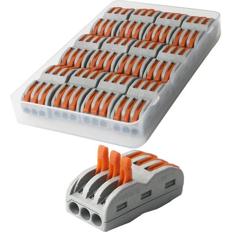Bornes de Connexion Automatique, Rapide Connecteur de fil de Câble, Connecteur à écrou à levier, Assortiment de Conducteurs Connecteurs de Fils Compacts SPL-3 (Paquet de 12) (1/5)
