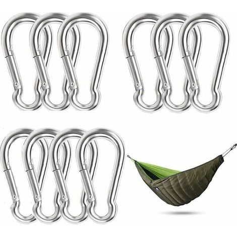 Ulisem10 Pièces Mousqueton en Acier Inoxydable Attache Mousqueton Clip Mousqueton Étanche Résistant à la Rouille Durable pour Sports Hamac Pêche Balançoire Camping Maison Horticulture Décoration (1/4)
