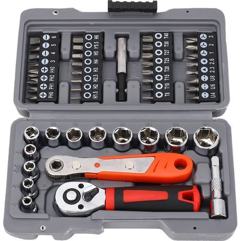 Llave de carraca 48 en 1, juego de destornilladores de acero CRV con mango antideslizante, carraca lateral de 72 dientes, kit de herramientas multifuncionales para reparaciones domésticas. (1/5)