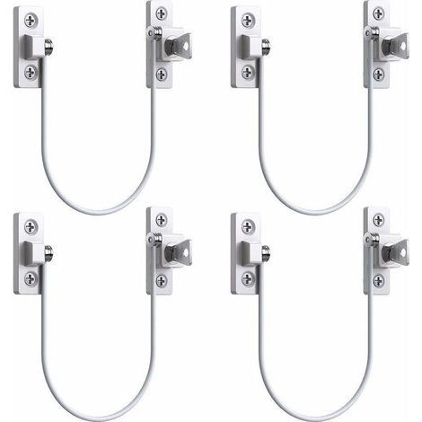 4pcs Entrebâilleur Fenêtre Porte Restricteur de Porte de Fenêtre Verrou Fenetre UPVC Verrouillage de Limite Verrou de Sécurité Câble Serrure de Limite Avec Clé et Vis--