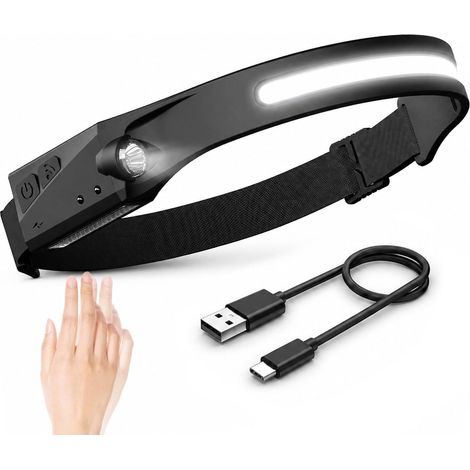 Lampe frontale rechargeable LED USB-C 350 lumens, batterie 1200 mAh, détecteur de mouvement, 5 modes, étanche IPX4, pour running, camping, bricolage et randonnée (1/5)