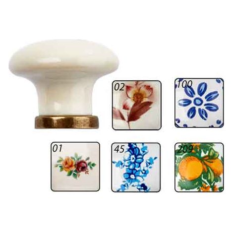 POMOLO PER MOBILI IN CERAMICA 'P04' Ø 31 mm - Bianco decoro