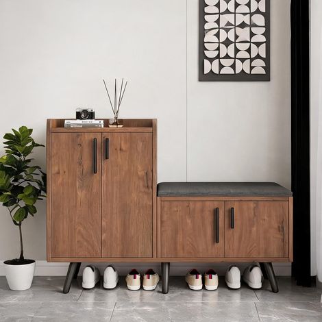 Rangement chaussures 4 portes en panneaux de particules natural (1/5)