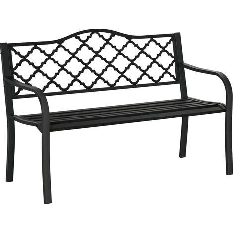 Panchina da Giardino 2 Posti 128x58,5x89 cm in Acciaio e Ghisa Nero (1/5)