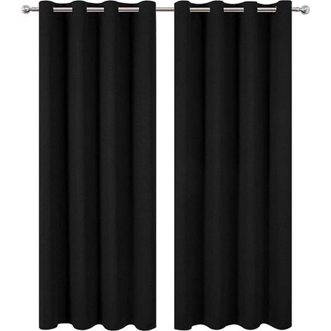 [Grommet Blackout Curtains] + [Thermal Insulated Punch-Free] + [Blackout Curtains for bedroom living room black 132x213cm Polyester Double curtain darkening window] (1/5)