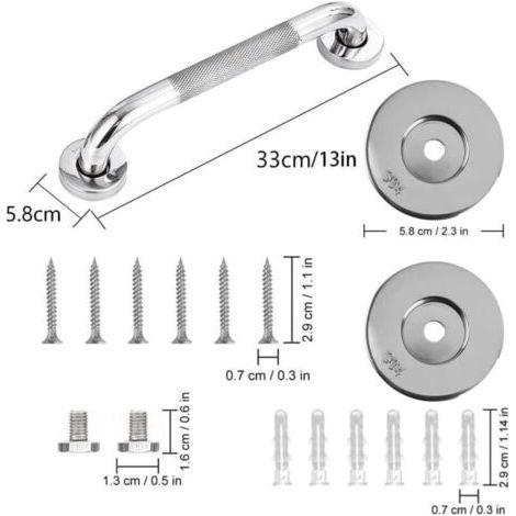 FENOPLASTICALot de 2 barres d'appui de salle de bain en acier inoxydable 304 avec poignée antidérapante,pour baignoire,toilettes, salle de bain, rampe d'escalier (1/3)