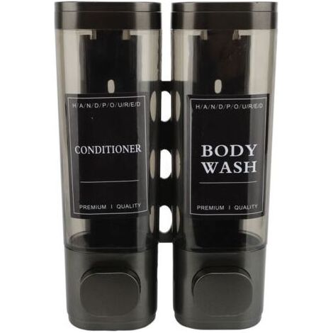 Distributeur de savon à pompe à pression mural 300ml ABS double tête Transparent vue shampoing gris (1/5)