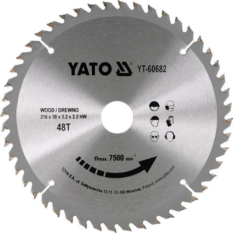 Yato Hartmetall-Kreissäge 216 x 30 mm 48 Zähne YT-60682 (1/2)