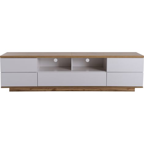 Meuble TV moderne bicolore blanc et bois 180 cm (1/5)