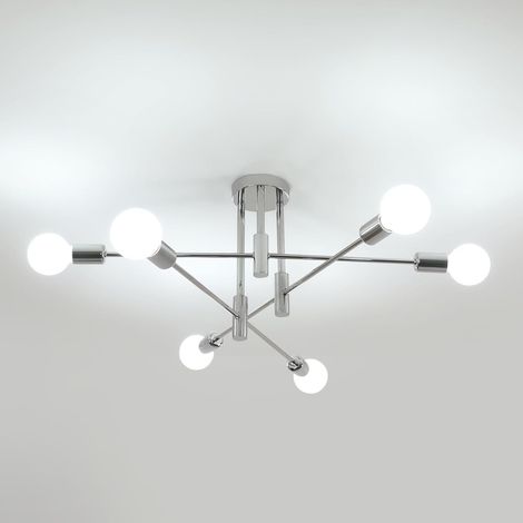 Goeco Polished Chrome 6-Light Ceiling Chandelier, 71cm Square Semi-Flush Mount, Modern Metal Sputnik Style Fixture with E27 Lampholders for Living Room Dining Room Bedroom (1/5)