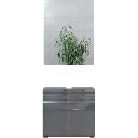 Ensemble de meubles de salle de bain Fredd, Anthracite Haute brillance, 2 parties, Vicco