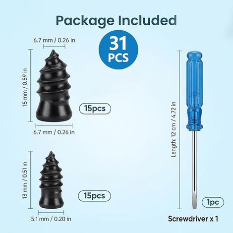 Clous Caoutchouc Réparation Pneu, Clou Reparation Pneu avec Tournevis, Clous en Caoutchouc pour Voiture, Moto, Camion et Véhicules Agricoles, 15 S et 15 L pour Réparation de Pne sous Vide (1/4)