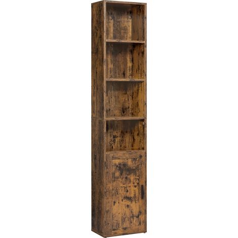 Vasagle – Bibliothèque étagère haute 6 niveaux avec porte – Dimensions 24 x 31,8 x 175 cm – Panneaux aggloméré et MDF – Marron rustique