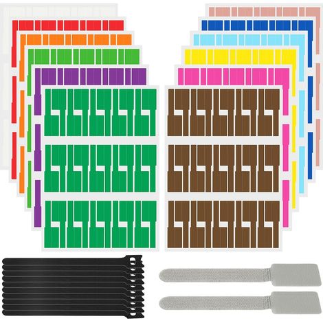 Étiquettes de Câble, 360 Pièces Etiquette Cable Auto-adhésif Autocollant avec 12 Attaches de Câble, Étanche Résistant à la Déchirure, 12 Couleurs 12 Feuilles, pour Organiser et Identifier Câbles (1/5)