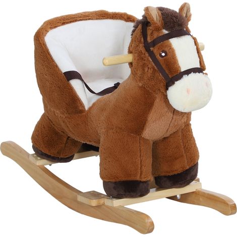 Cavallo a dondolo per bambini, giocattolo a dondolo per neonati dai 18 ai 36 mesi, con effetti sonori, base in legno e cintura di sicurezza.