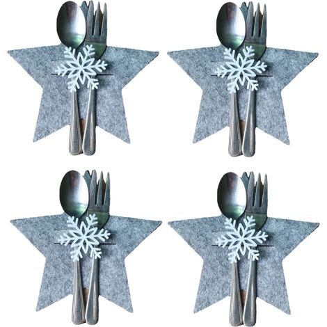 Support-Couverts-Noël - Taille 15 x 15 cm - Tissu Lavable Réutilisable - Motif Plaid Buffalo - Pour Décoration de Table de Fêtes - Lot de 4