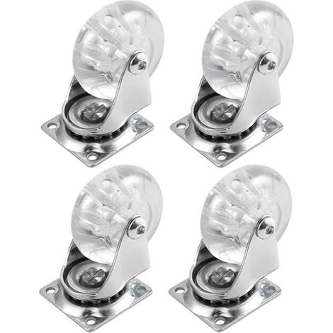 Lot de 4 roulettes pivotantes pour meubles, roulettes robustes de 5 cm, roulettes pivotantes en polyuréthane transparent avec plaque 360 degrés pour armoire, pouf et banc (1/4)