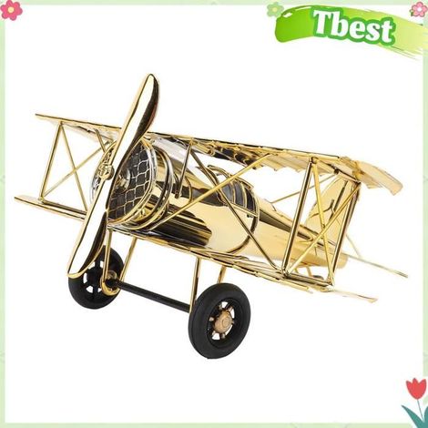 Tbest ornement d’avion vintage Grand modèle d'avion vintage, simulation d'avion rétro en fer, décoration linge centre Plaqué Or (1/5)