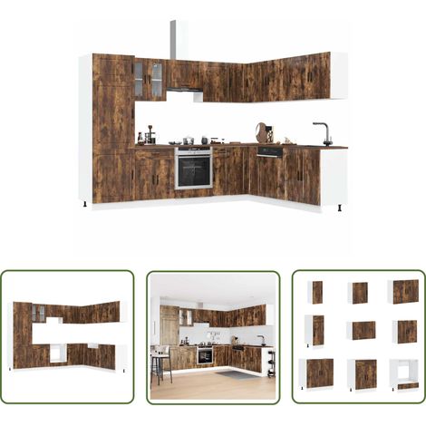 vidaXL 14-tlg. Küchenschrank-Set Porto Räuchereiche Holzwerkstoff (1/5)