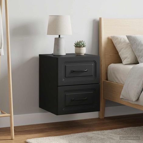 Lot de 2 tables de chevet murales en bois d’ingénierie noir, 34,5 x 33 x 40 cm - PANGIVO (1/5)