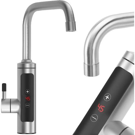 Chauffe-eau électrique instantané 3000 W avec écran LCD et mitigeur de cuisine, aluminium brossé, 220 V-230 V, indice de protection IPX4 (1/5)