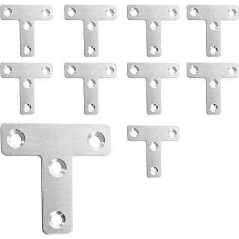 Connecteurs d'angle en T, lot de 10, dimensions L 6 x 6 cm, pour supports d'armoires/étagères, équerres de fixation, équerres de liaison, équerres de support, usage multiple (1/5)