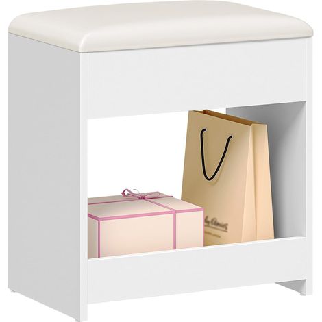Tabouret de Coiffeuse, Chaise Rembourrée de Maquillage, Repos-Pieds, Patins Antidérapants, pour Chambre, Dressing, Entrée, Blanc (1/5)
