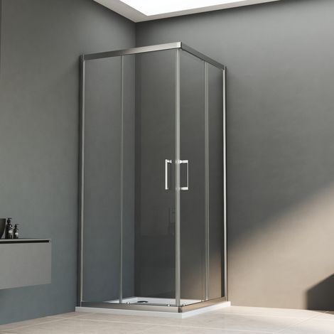 Duschkabine Eckeinstieg 100x100 cm Schiebetür Duschabtrennung Eckeinstieg Doppel Schiebetür 6mm ESG Sicherheitsglas, Duschwand Höhe 185cm, LINKS & RECHTS MONTIERBAR