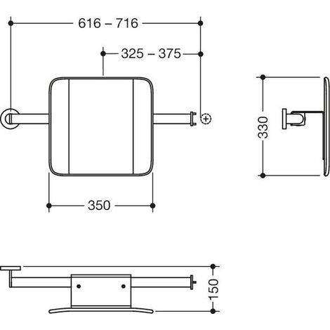 HEWI 900.51.90260 ER dossier appui, système 900, T:150, droit mur