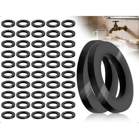 Lot de 50 Rondelles Pour Flexible de Douche, Joints d'Étanchéité Pour Robinetterie, Joint d'Étanchéité Pour Pommeau de Douche, Pour Robinets de Cuisine (Rond, Noir) (1/5)
