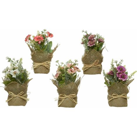 Decoris, Blumen im Jutetopf H 17cm D 7cm