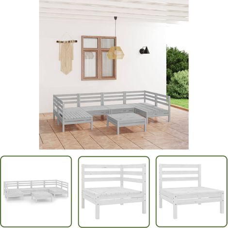 Salon de jardin 7 pcs Contemporain, Ensemble repas de jardin, Blanc Bois de pin massif OIB8603E (1/5)
