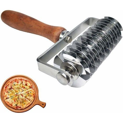 Mattarello in acciaio inox, taglia pasta per pizza, taglia pasta sfoglia, utensili da forno con manico in legno per torte e pizze (1/5)