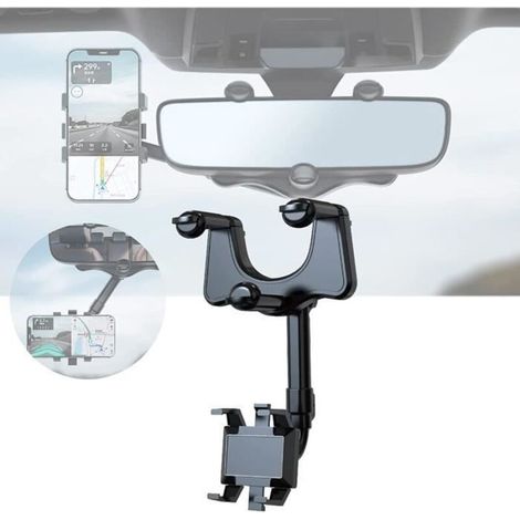 Support telephone voiture retroviseur Support de téléphone de voiture rotatif et rétractable à 360 °,Support de téléphone multi (1/4)
