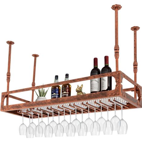 Portabicchieri da soffitto, mensola da bar da parete, decorazione retrò in ferro battuto, portabottiglie da appendere, portabottiglie da soffitto regolabile in altezza, mensola da appendere per cucina